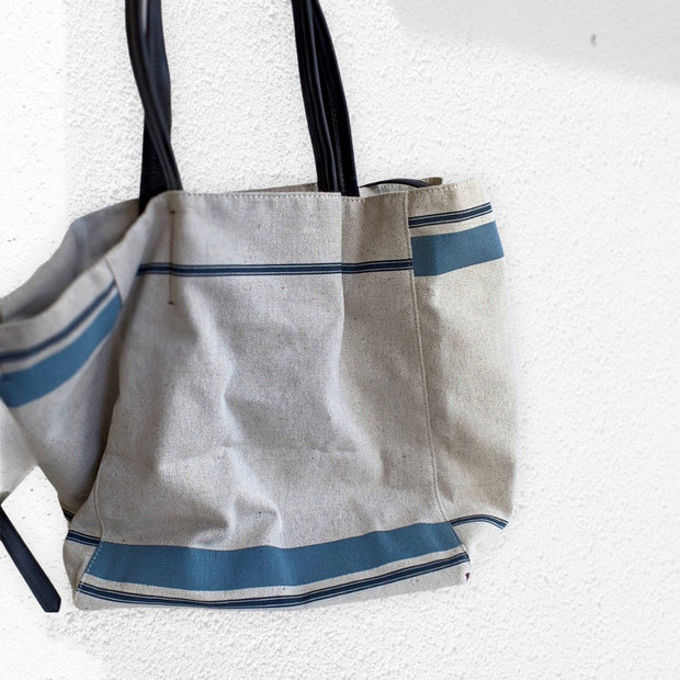 Large Canvas Tote With Black Leather Handles