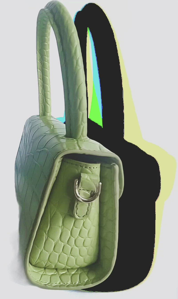 Croc Effect Mini Leather Bag In Green Apple