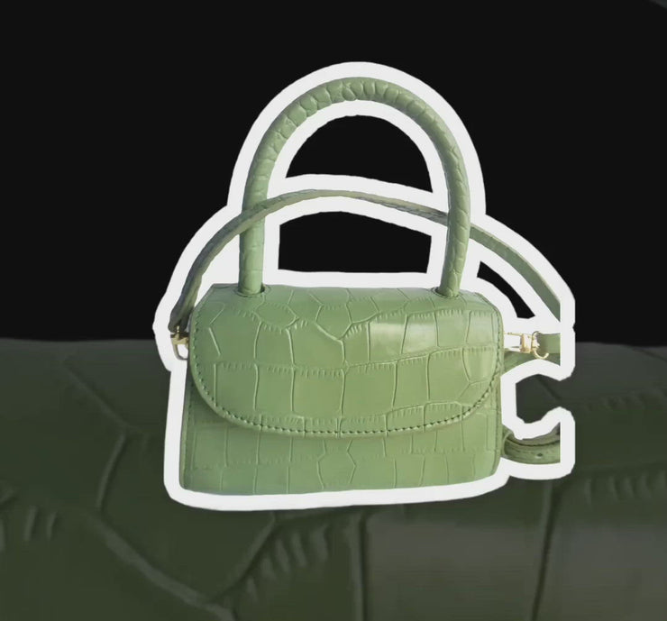 Croc Effect Mini Leather Bag In Green Apple