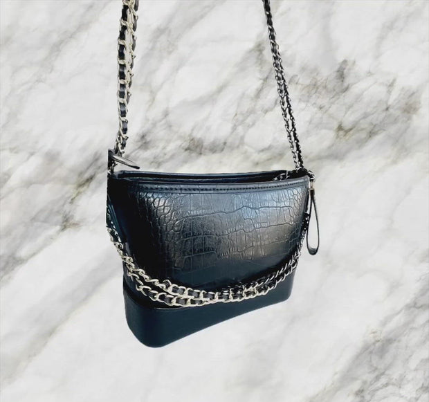 Small Croc Like Leather Shoulder Bag