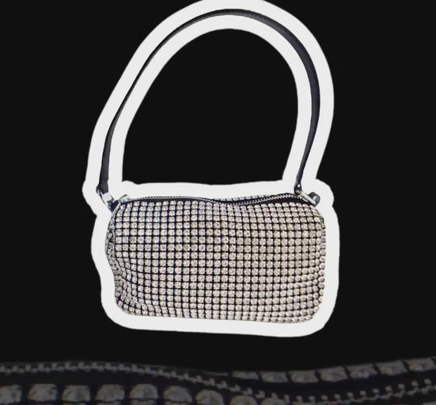 Small Rhinestone Pouch With Leather Handles