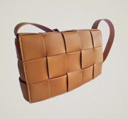 Small Leather Woven Crossbody Bag In Brown