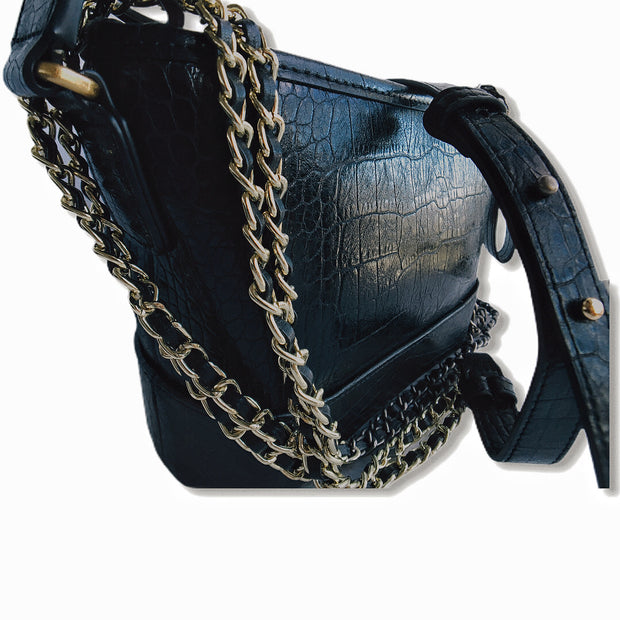 Small Croc Like Leather Shoulder Bag