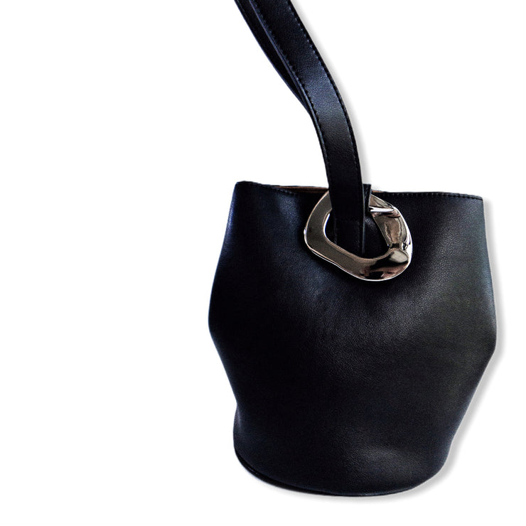 Black Leather Tote Bag With Silver Hardware