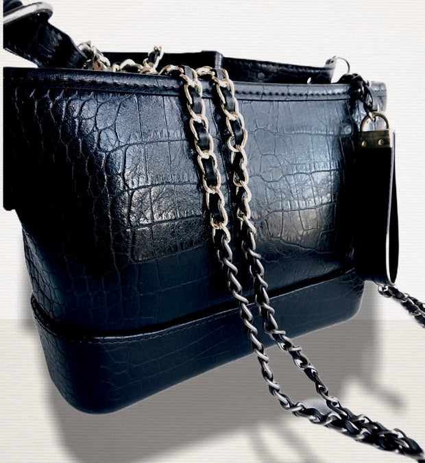 Small Croc Like Leather Shoulder Bag