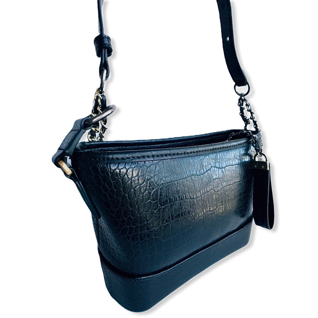 Small Croc Like Leather Shoulder Bag