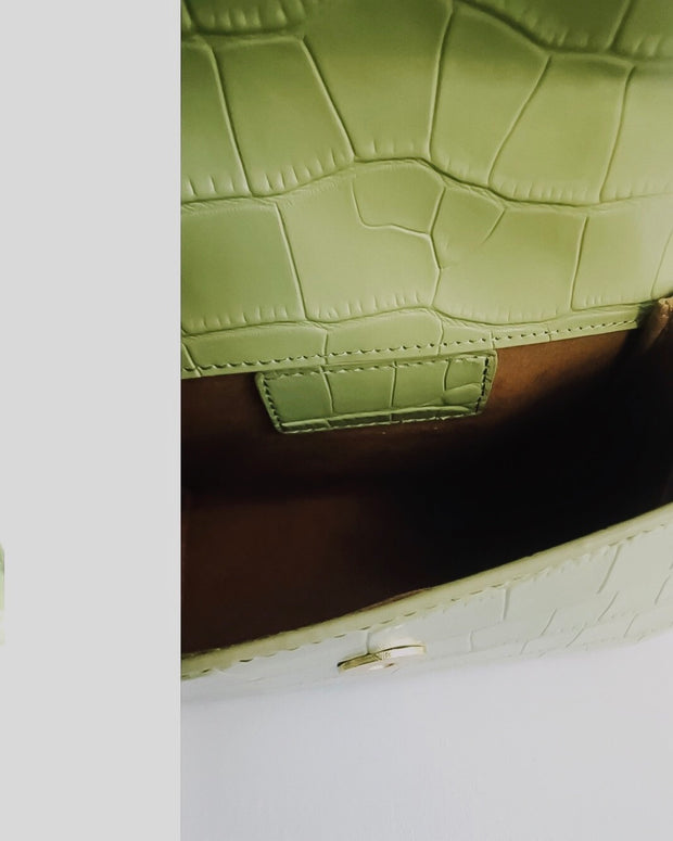 Croc Effect Mini Leather Bag In Green Apple