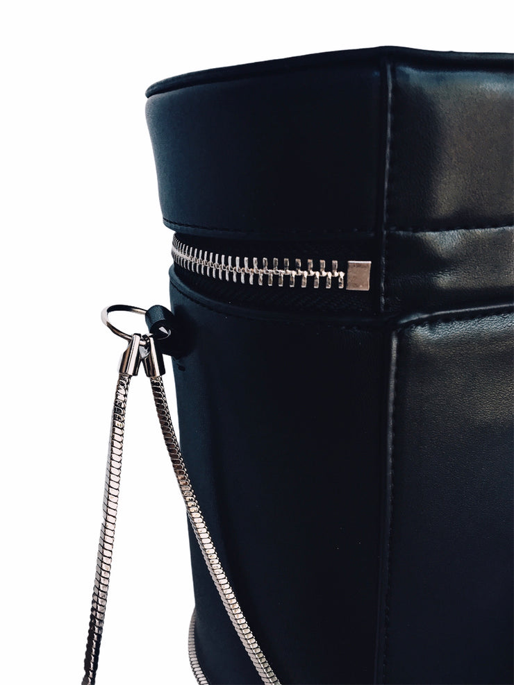 Leather Silver Chain Bucket Bag