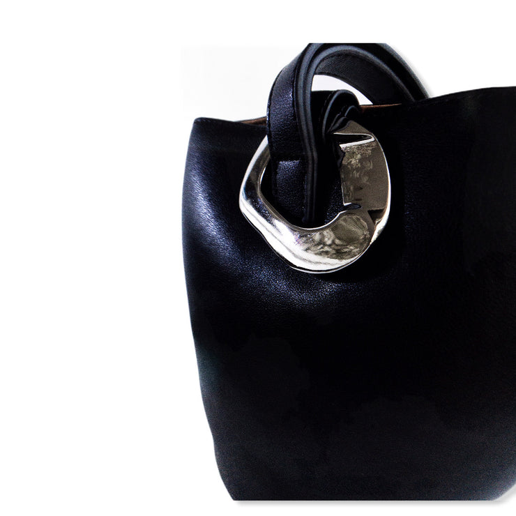 Black Leather Tote Bag With Silver Hardware