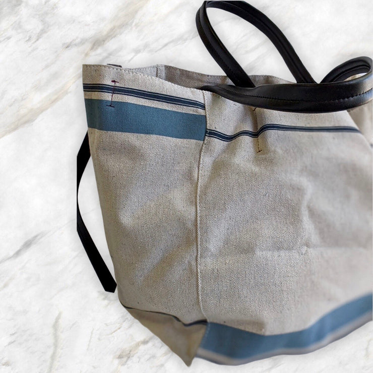 Large Canvas Tote With Black Leather Handles