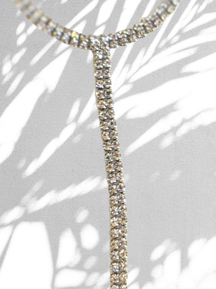 Long Silver Diamanté Choker Necklace