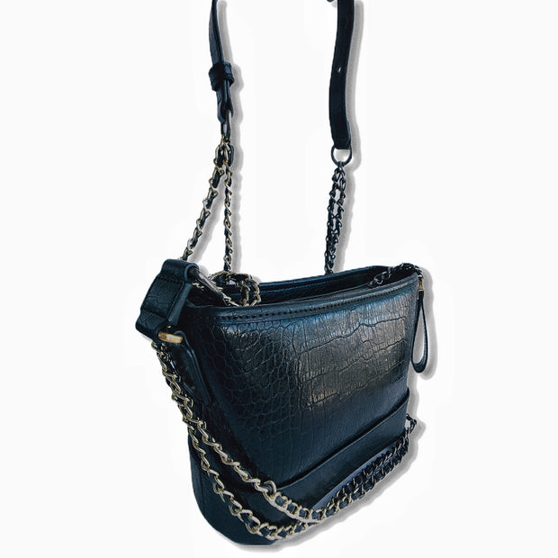 Small Croc Like Leather Shoulder Bag