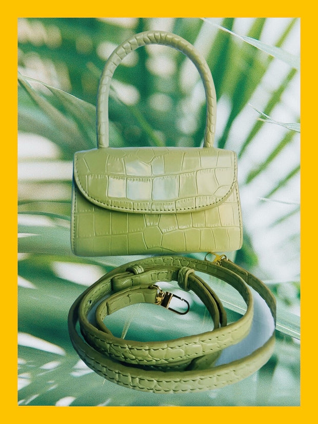 Croc Effect Mini Leather Bag In Green Apple