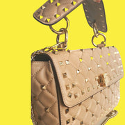 Leather Shoulder Bag With Gold Studs