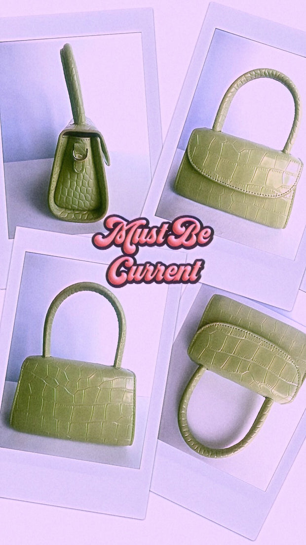 Croc Effect Mini Leather Bag In Green Apple