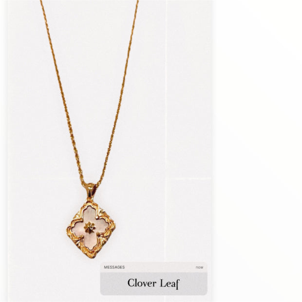 'Clover Leaf' Necklace (white shell)
