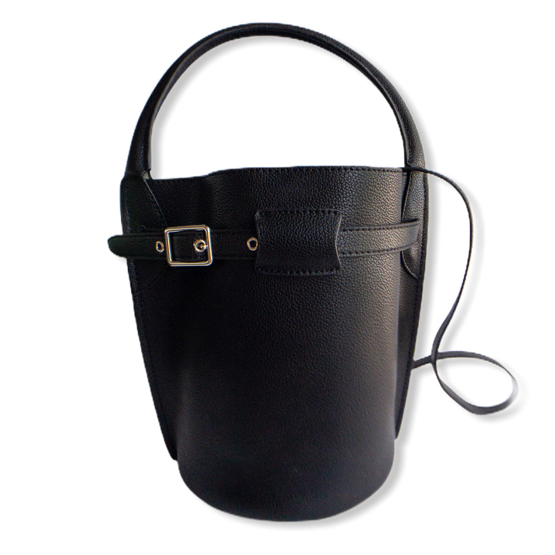 Reformation - Black Leather Woven Basket-Style Bucket Bag – Current Boutique