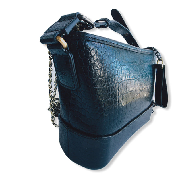 Small Croc Like Leather Shoulder Bag