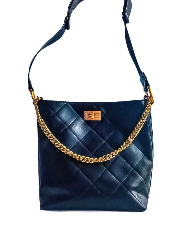 Large Leather Tote Bag With Gold Chain