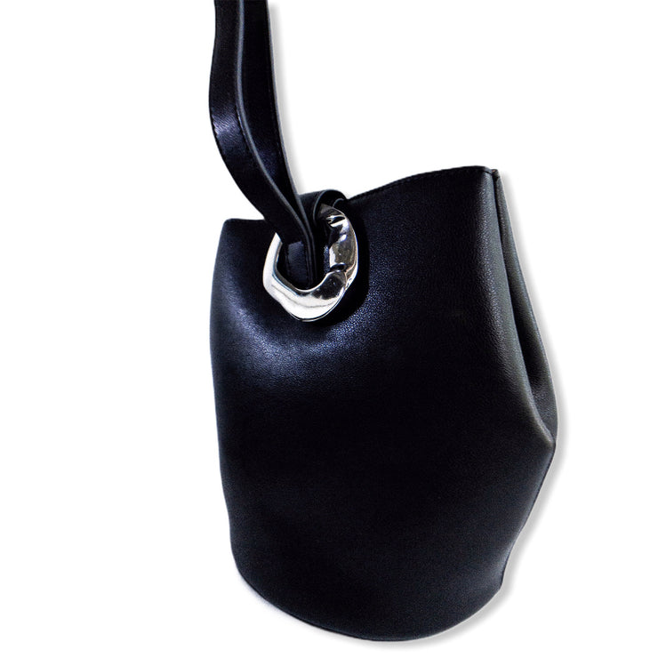 Black Leather Tote Bag With Silver Hardware