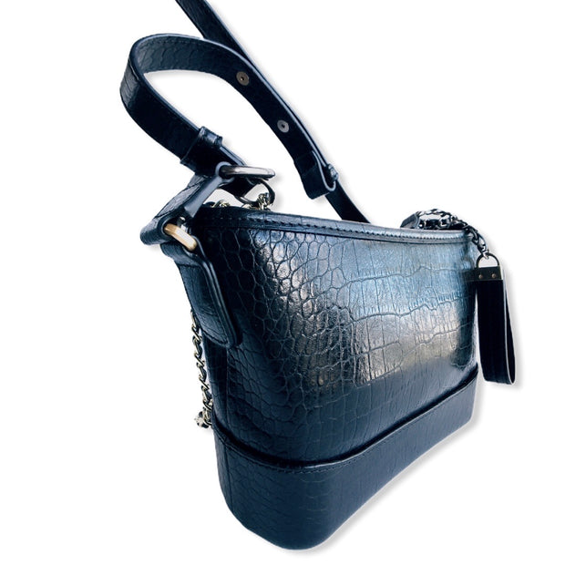 Small Croc Like Leather Shoulder Bag