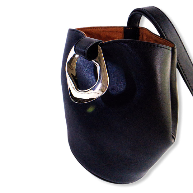 Black Leather Tote Bag With Silver Hardware