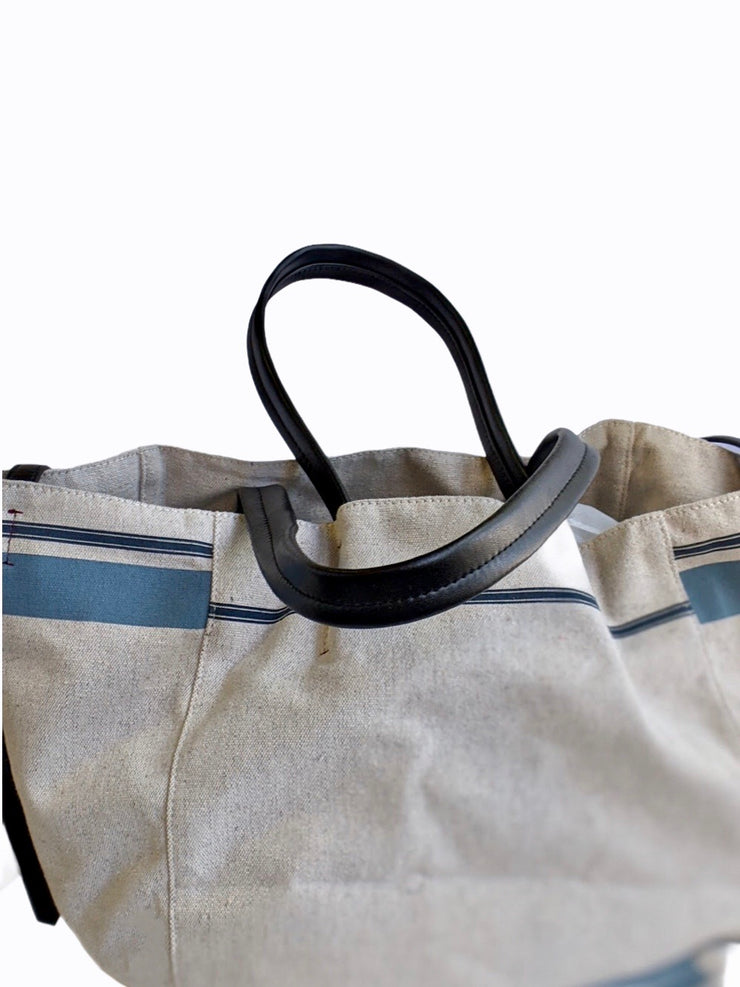 Large Canvas Tote With Black Leather Handles