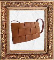 Small Leather Woven Crossbody Bag In Brown