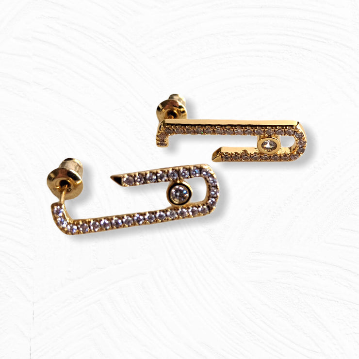 Gold Diamanté Paperclip Earrings