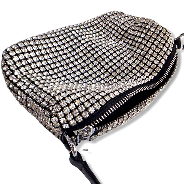 Small Rhinestone Pouch With Leather Handles