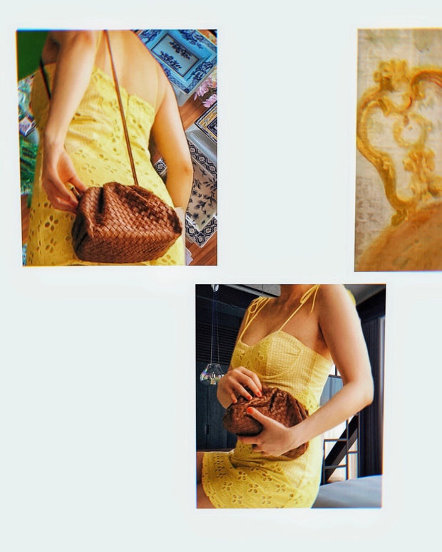 Brown Woven Leather Pouch (small)