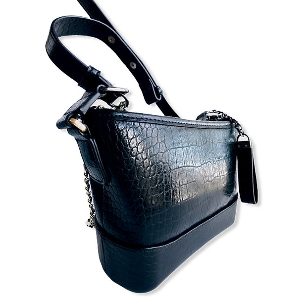 Small Croc Like Leather Shoulder Bag