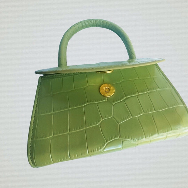 Croc Effect Mini Leather Bag In Green Apple