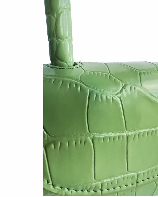 Croc Effect Mini Leather Bag In Green Apple