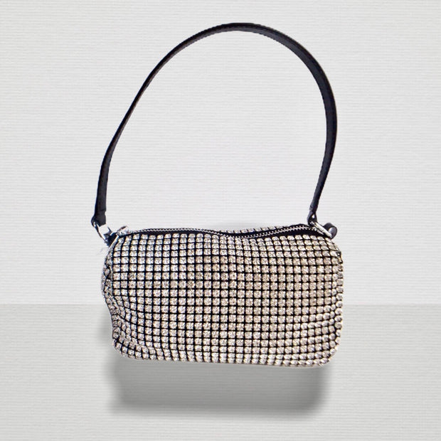 Small Rhinestone Pouch With Leather Handles