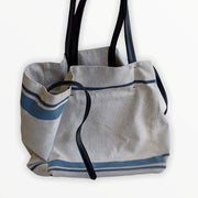 Large Canvas Tote With Black Leather Handles