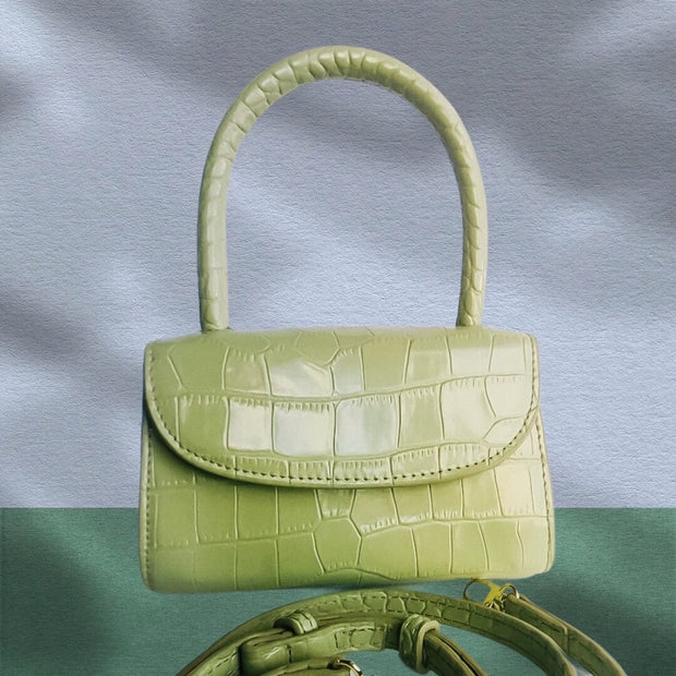 Croc Effect Mini Leather Bag In Green Apple