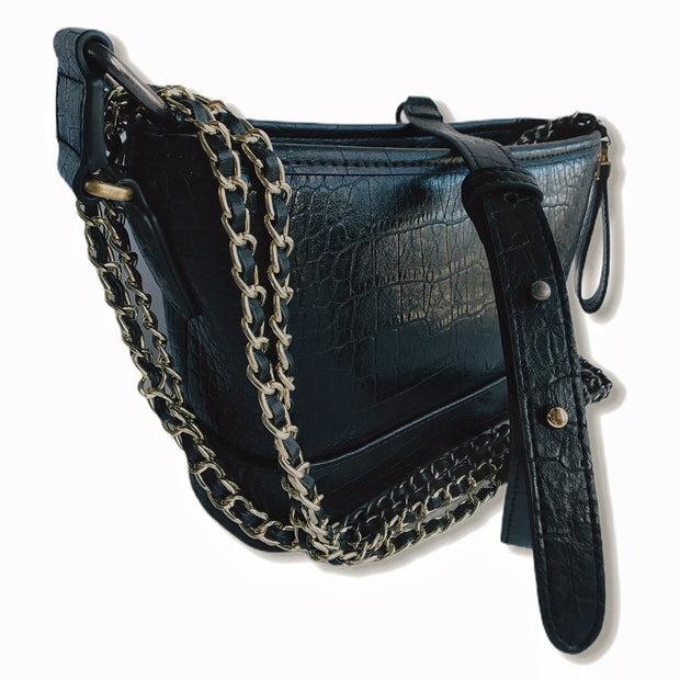 Small Croc Like Leather Shoulder Bag