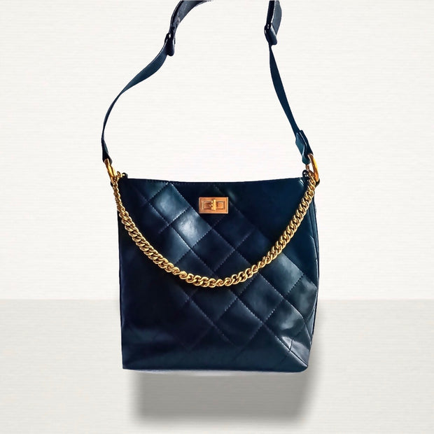 Large Leather Tote Bag With Gold Chain