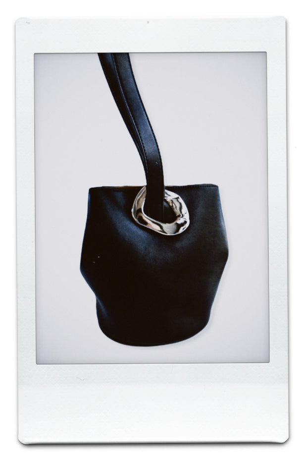 Black Leather Tote Bag With Silver Hardware