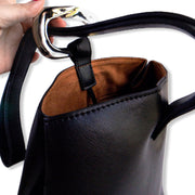 Black Leather Tote Bag With Silver Hardware