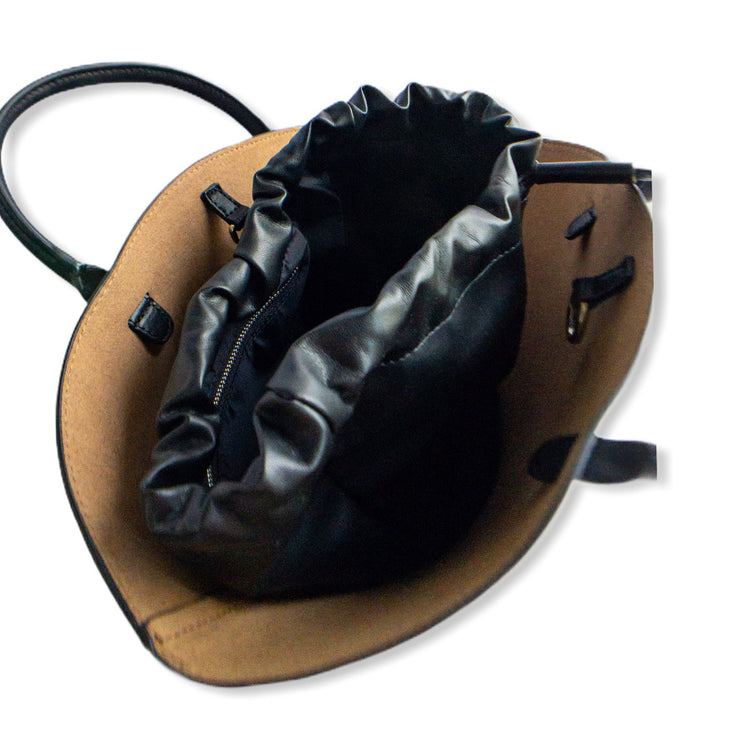 Black Fan Leather Tote Bag