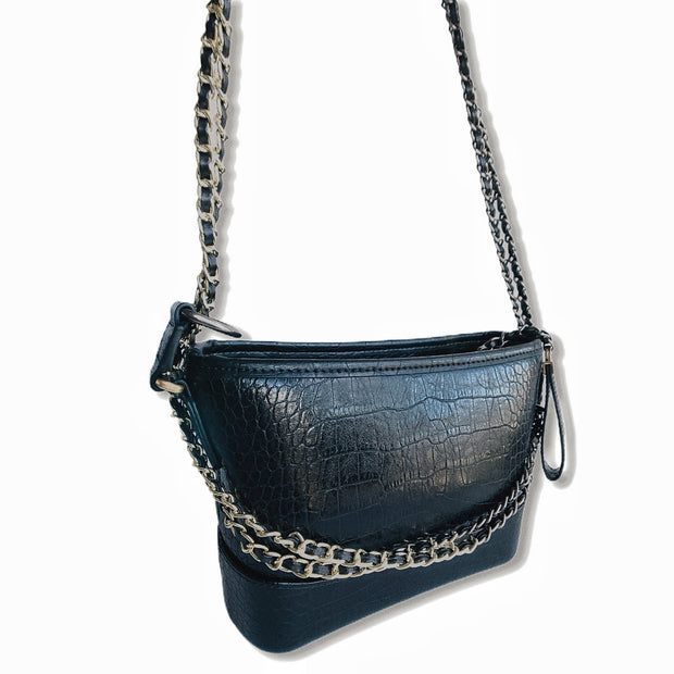 Small Croc Like Leather Shoulder Bag