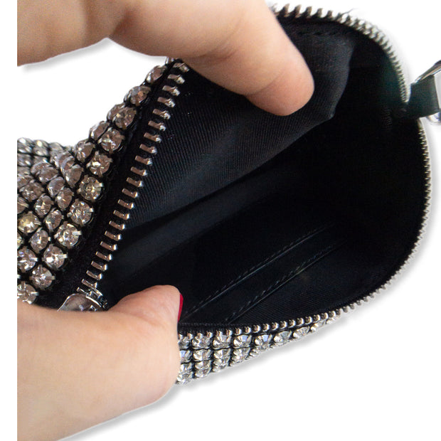 Small Rhinestone Pouch With Leather Handles