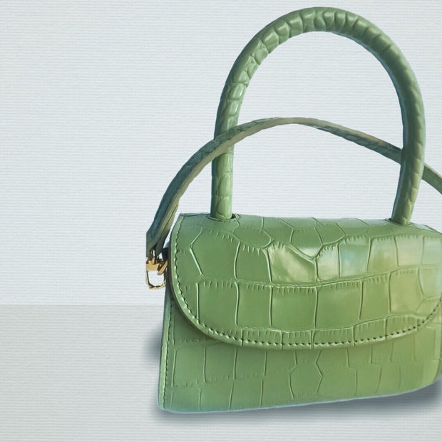 Croc Effect Mini Leather Bag In Green Apple