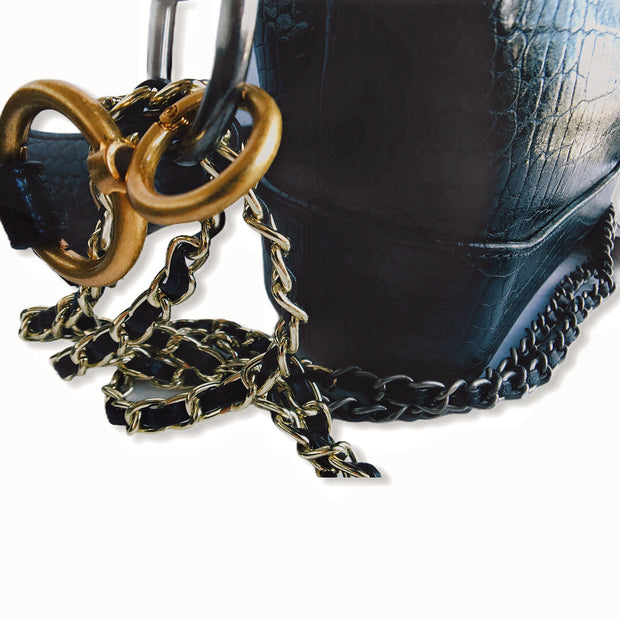 Small Croc Like Leather Shoulder Bag