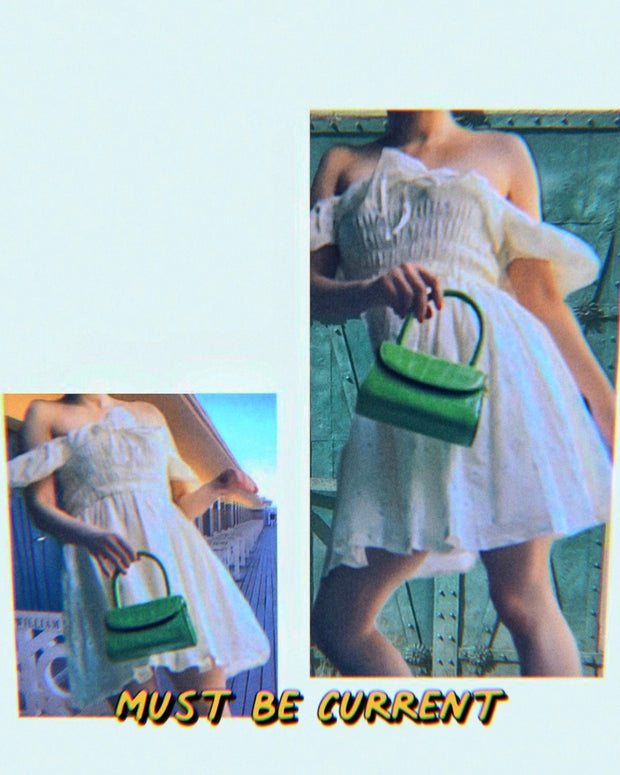 Croc Effect Mini Leather Bag In Green Apple