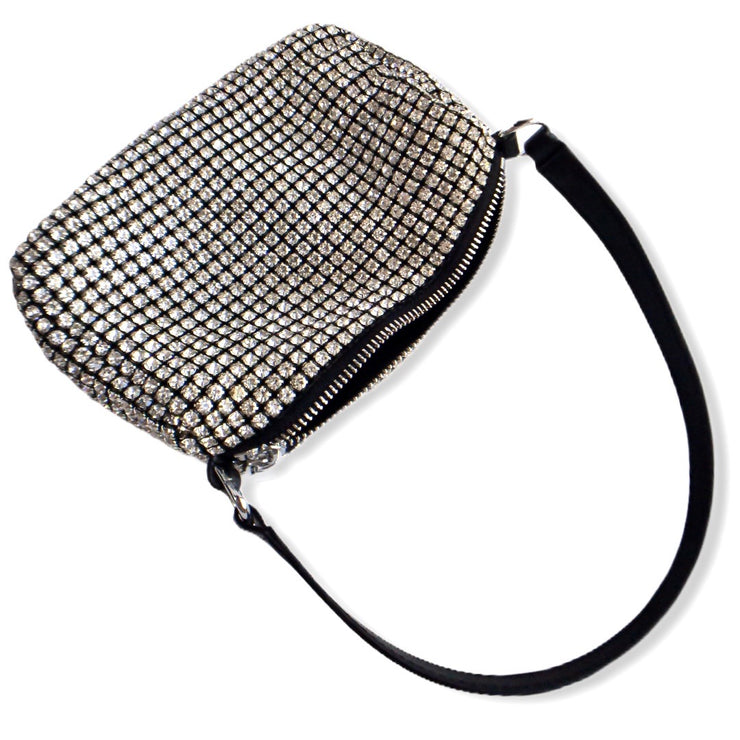 Small Rhinestone Pouch With Leather Handles