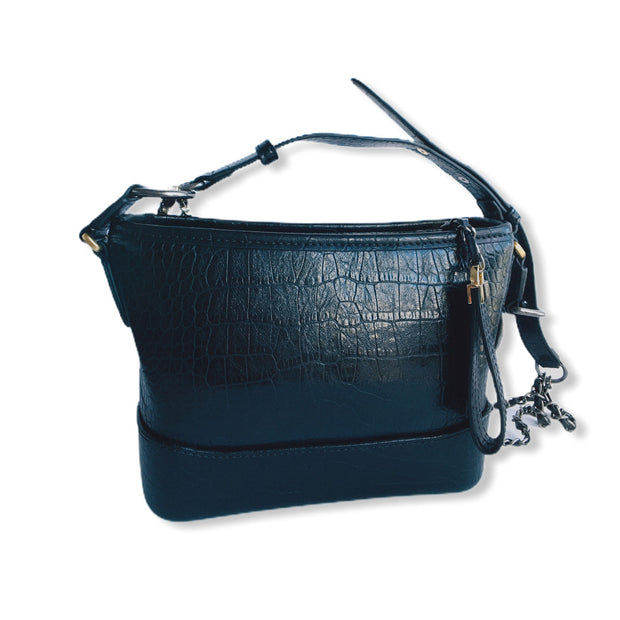 Small Croc Like Leather Shoulder Bag